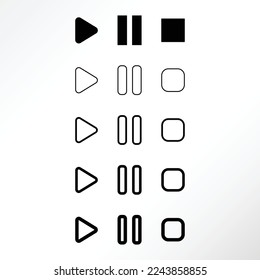 Set of minimalist outlines play button icon.