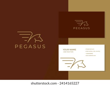 Set of minimalist Pegasus Logo and business card, line art pegasus design vector