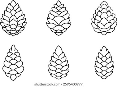 Set of Minimalist Pine Cone Outlines - Autumn and Fall Vector Illustration