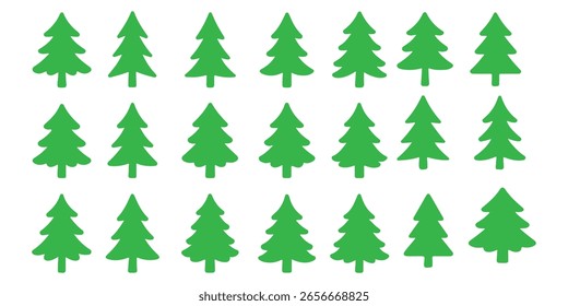 Un conjunto de siluetas minimalistas de pinos