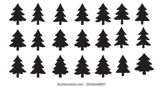 Eine Reihe von minimalistischen Kiefern Silhouette Set