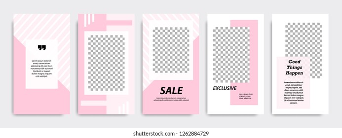 Set Of Minimalist Pink Stripe Line Template In White Background. Suitable For Social Media Stories, Story, Roll Banner, Expandable Banner, Flyer And Brochure.