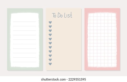 Set of minimalist planners. Checklist template. Cute and simple printable to do list. Bullet Journal. Digital Planner. Realistic vector illustration.