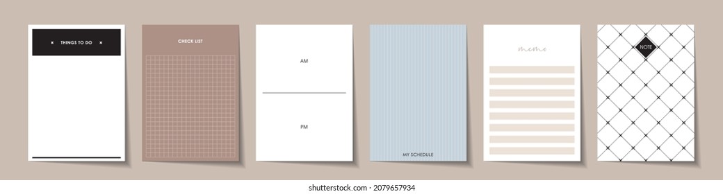 Conjunto de planificadores minimalistas y lista de tareas pendientes. Plantilla para cuadernos, agenda, agenda, planificadores, listas de verificación, tarjetas y otros artículos de papelería.