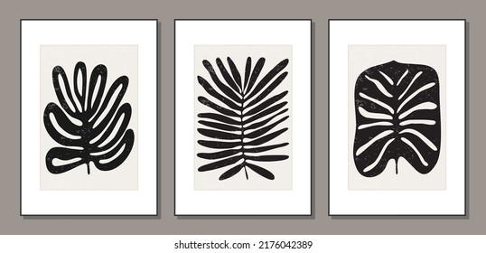 Conjunto de póster minimalista con composición de hoja abstracta, collage contemporáneo
