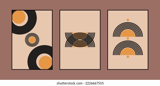 Conjunto de líneas de diseño de afiches minimalistas arte lunar collage abstracto estético bohemia arte boho impresiones de arte mural moderno de mediados de siglo