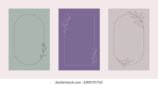 Set of minimalist poster template. Vintage floral frame ornaments