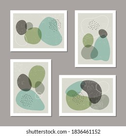 Set of minimalist posters with abstract organic shapes composition in trendy contemporary collage style, can be used for art gallery, wall decoration, interior design