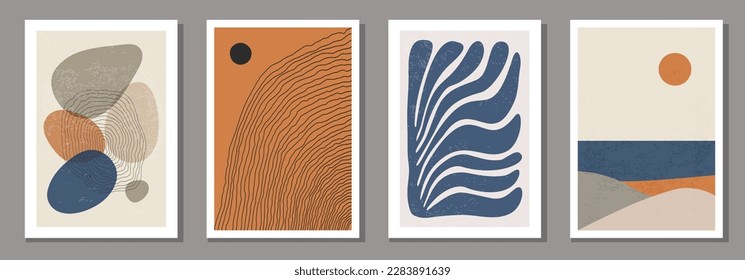 Set of minimalist posters with abstract organic shapes composition