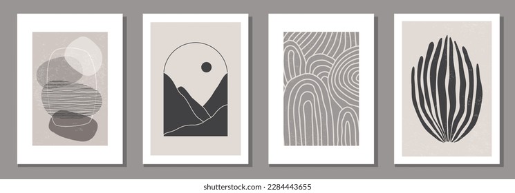 Set of minimalist posters with abstract organic shapes composition