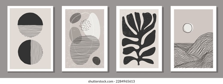 Set of minimalist posters with abstract organic shapes composition