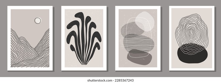 Set of minimalist posters with abstract organic shapes composition