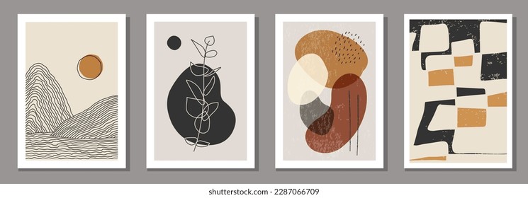 Conjunto de afiches minimalistas con composición de formas orgánicas abstractas