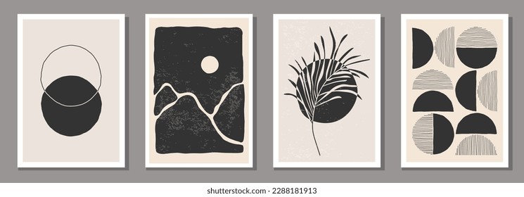 Set of minimalist posters with abstract organic shapes composition