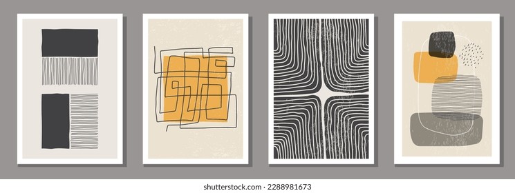 Set of minimalist posters with abstract organic shapes composition