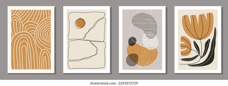 Set of minimalist posters with abstract organic shapes composition