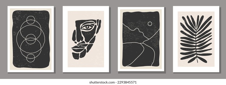Set of minimalist posters with abstract organic shapes composition