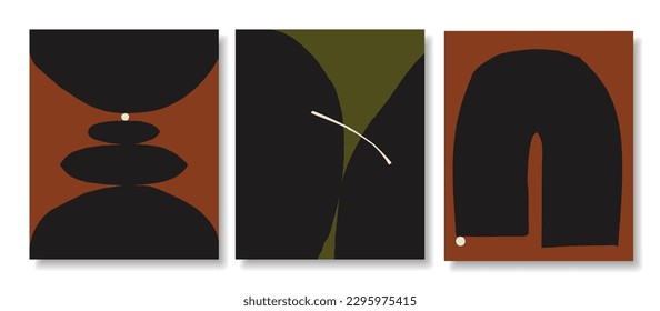 Set of minimalist posters with abstract organic shapes composition. Wall art vector background. Abstract painting for wall decoration, interior, prints, cover, and postcard.