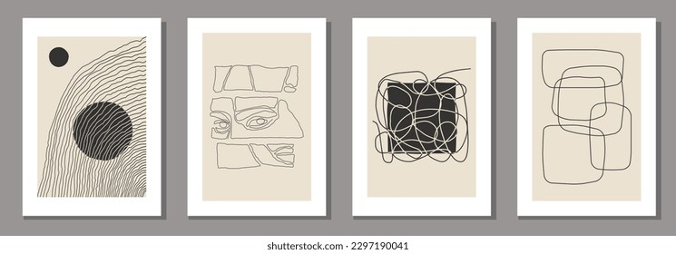 Set of minimalist posters with abstract organic shapes composition
