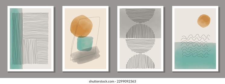 Conjunto de afiches minimalistas con composición de formas orgánicas abstractas