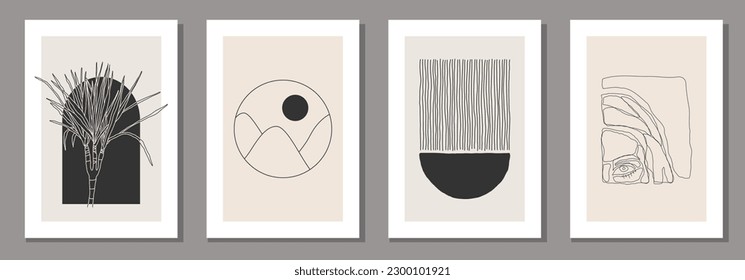 Set of minimalist posters with abstract organic shapes composition