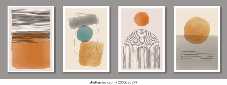 Set of minimalist posters with abstract organic shapes composition