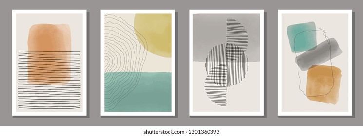 Set of minimalist posters with abstract organic shapes composition