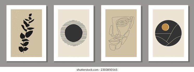 Set of minimalist posters with abstract organic shapes composition