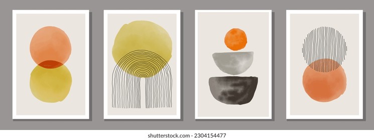 Set of minimalist posters with abstract organic shapes composition