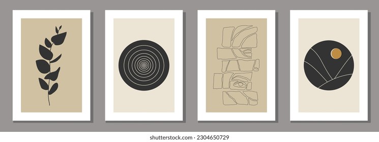 Set of minimalist posters with abstract organic shapes composition