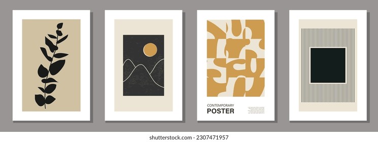 Set of minimalist posters with abstract organic shapes composition