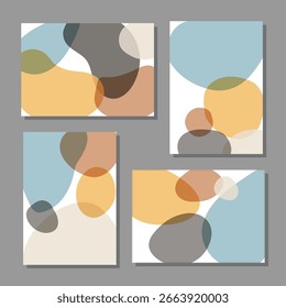 Set of minimalist posters with abstract organic shapes composition in trendy contemporary collage style