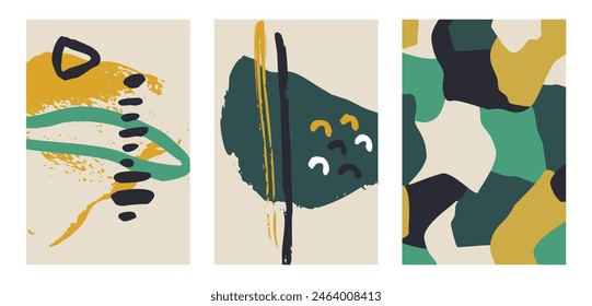 Conjunto de carteles minimalistas con Formas abstractas toscas. Paquete de composiciones modernas de tarjetas de mediados de siglo