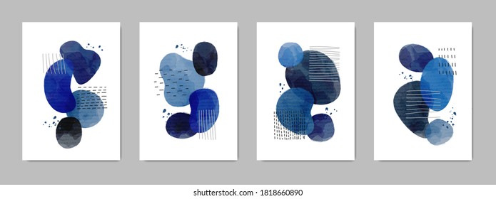 Set of minimalist posters with oval shapes. Hand painted brush vector texture. Cosmic watercolor contemporary collage illustration. Suitable for brochures, wall decor, postcards, newsletter, covers.