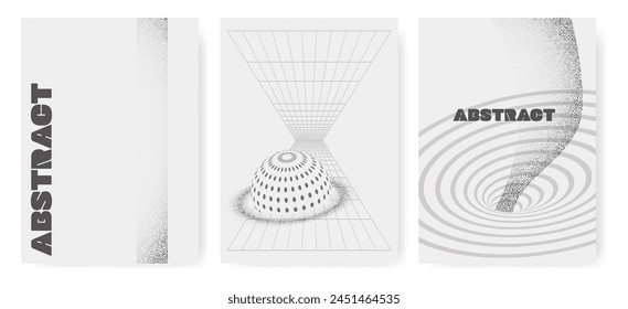 A set of minimalist posters in a trendy style. Abstract y2k elements with grain.