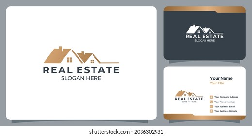 Set Of Minimalist Real Estate Logos With Business Card Branding