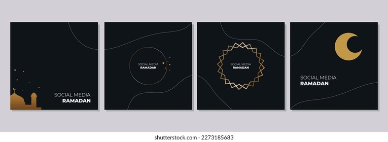 Set minimalist sale square banner template for social media posts, mobile apps, banners design, web or internet ads. Trendy luxury square template with ramadan concept.