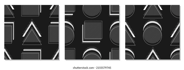 Set of minimalist seamless pattern with abstract creative geometric composition