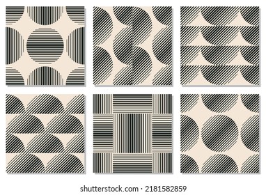 Set of minimalist seamless pattern with abstract creative geometric composition