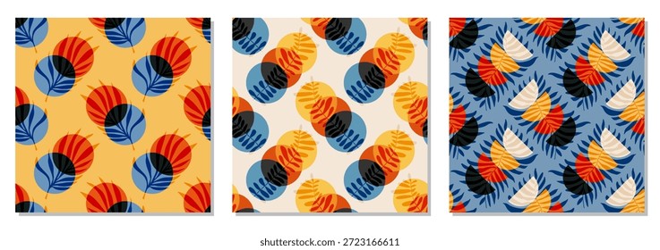 Conjunto de patrón sin fisuras minimalista con composición de hojas abstractas en estilo de collage contemporáneo de moda