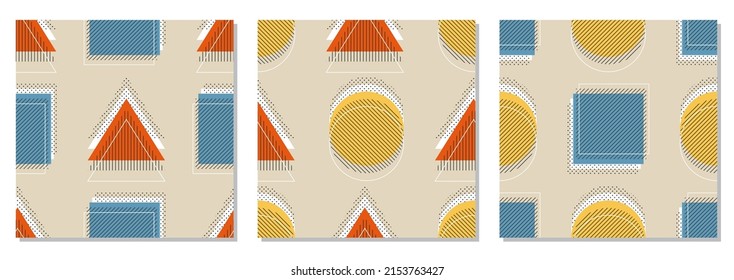 Set of minimalist seamless patterns, abstract creative geometric composition