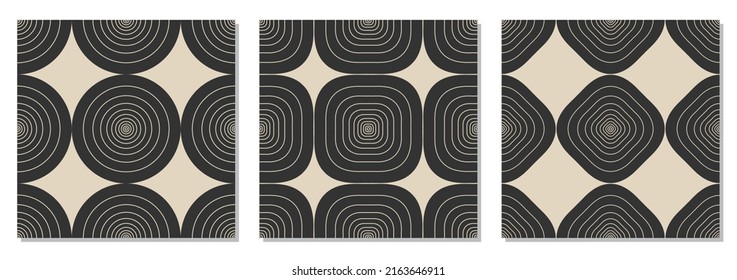 Set of minimalist seamless patterns with abstract creative geometric composition