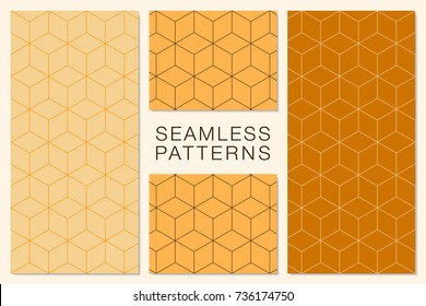 Set of Minimalist Seamless Vector Patterns. Hexagonal Tiles. Repeating Abstract Geometric Background