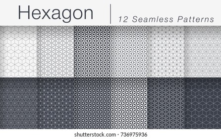 Set of Minimalist Seamless Vector Patterns. Hexagonal Tiles. Repeating Abstract Geometric Background