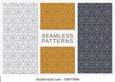Set of Minimalist Seamless Vector Patterns. Hexagonal Tiles. Repeating Abstract Geometric Background