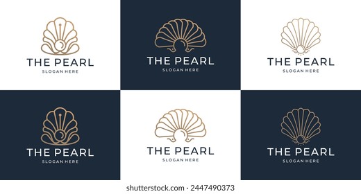 set of minimalist seashells logo inspiration with golden color branding.