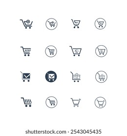 Set of Minimalist Shopping Cart Icons for E-Commerce Websites