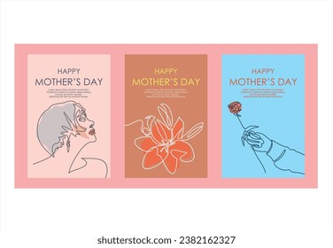 set minimalist simple happy mother day vertical design vector background. flower line,woman,hand holding a flower.mother's day one line	