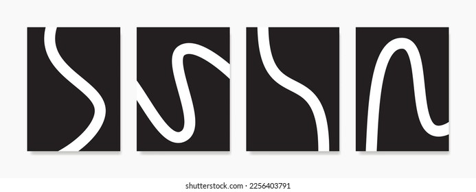 Set of Minimalist single line Illustrations on black canvas for Wall Decoration. Abstract wall art design for print, cover, wallpaper, minimal and natural wall art.
