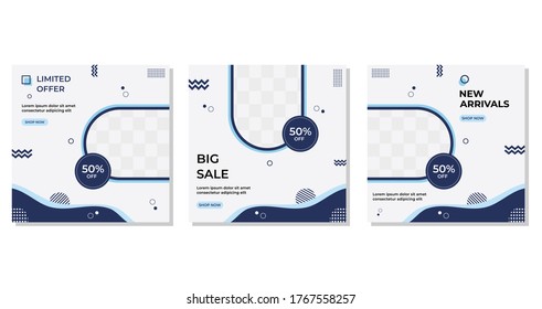 Set of minimalist social media post template with modern background design and memphis style, Mockup photo concept collage and half circle frame